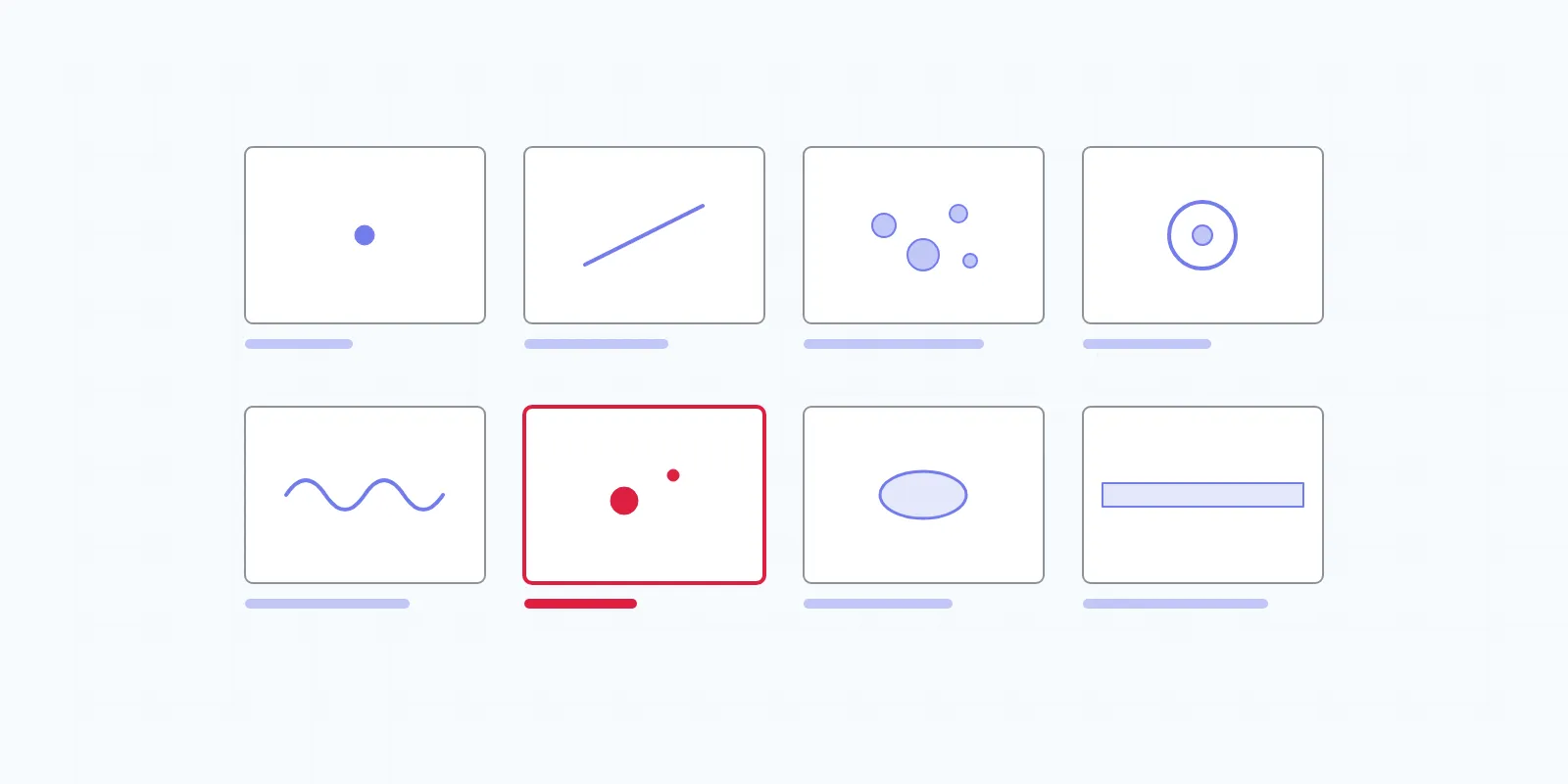 Illustration of eight tiles, each with a different abstract defect mark, one tile outlined in red