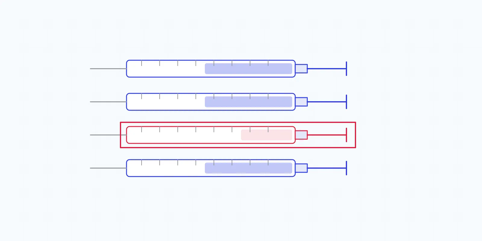 Flat illustration of syringe barrels and small molded parts moving past an inspection camera