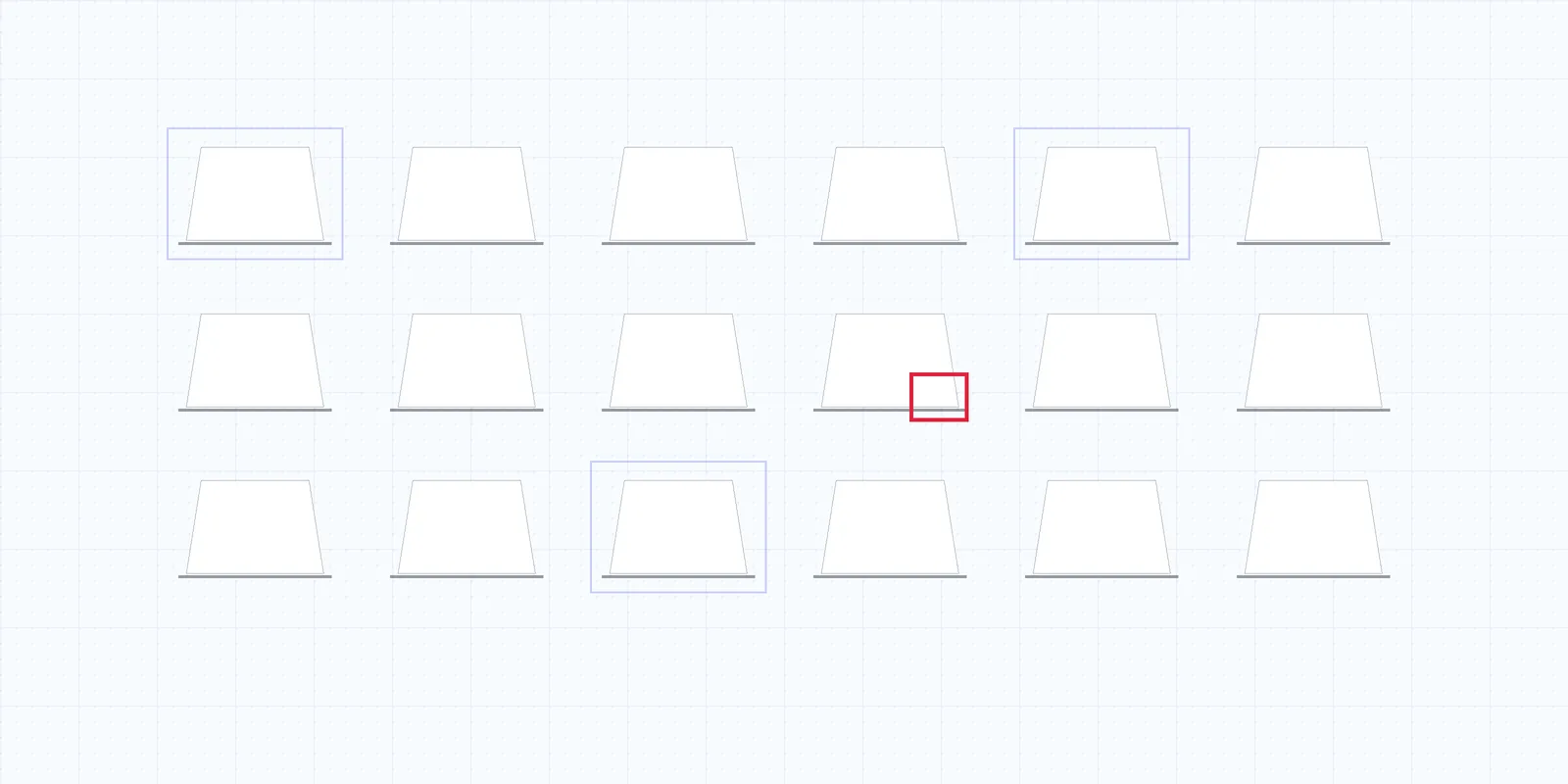 Illustration of molded parts arranged by cavity with one part marked with a red box
