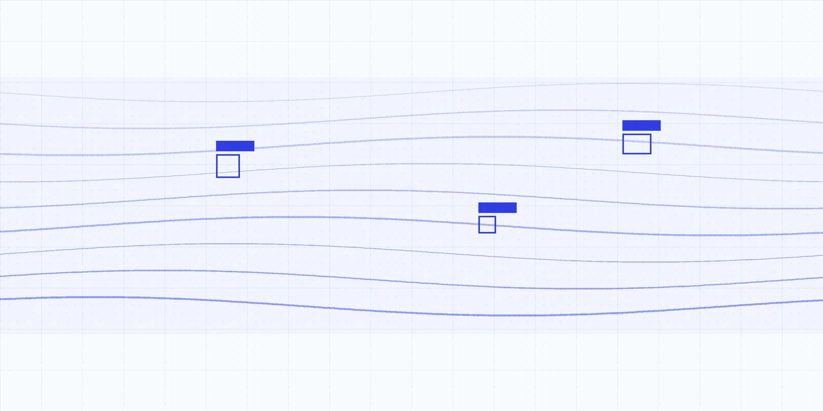 Illustration of a moving plastic film web drawn as flowing lines, with blue boxes marking detected defects