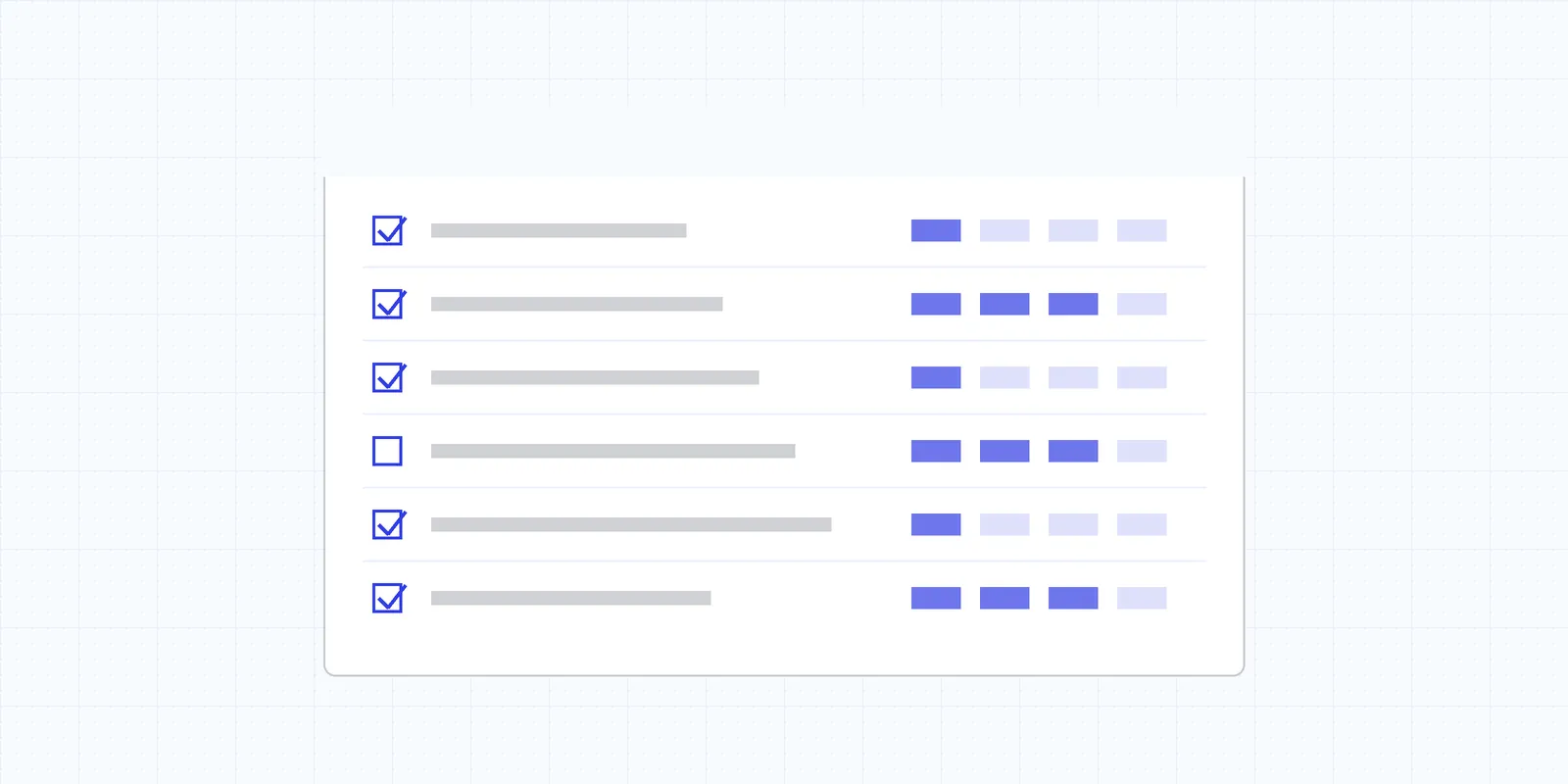 Illustration of a quality scorecard with checked rows and rating bars for each line item