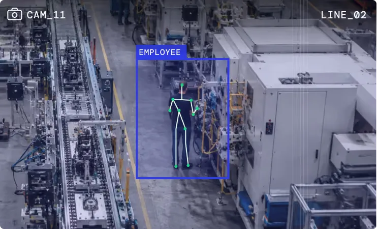 Illustration of a camera view over a production line with an operator outlined